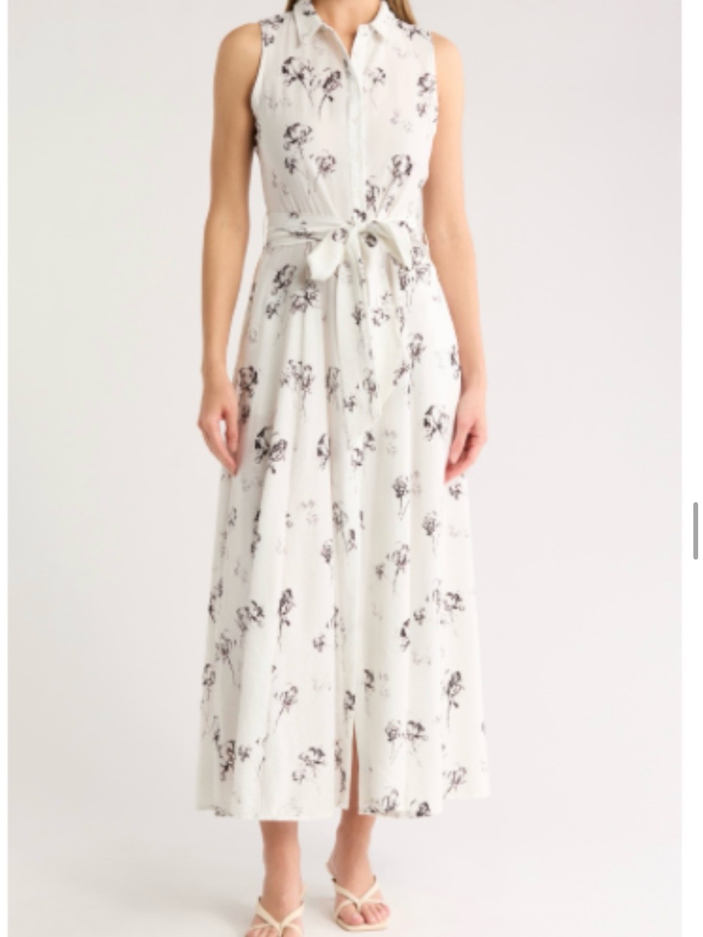 NWOT Ellen Tracy White Sleeveless Floral Midi Dress